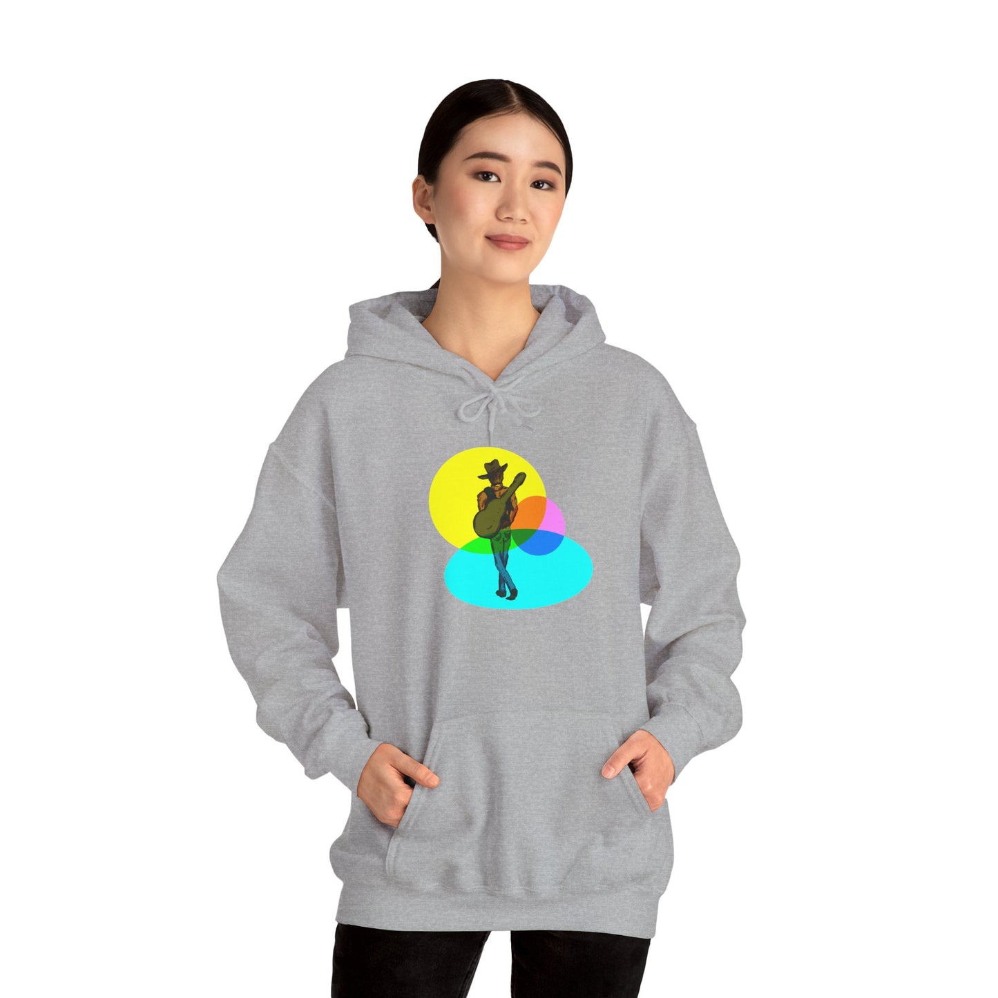 Cowboy with Guitar Hoodie — Colorful Retro Music Graphic Sweatshirt