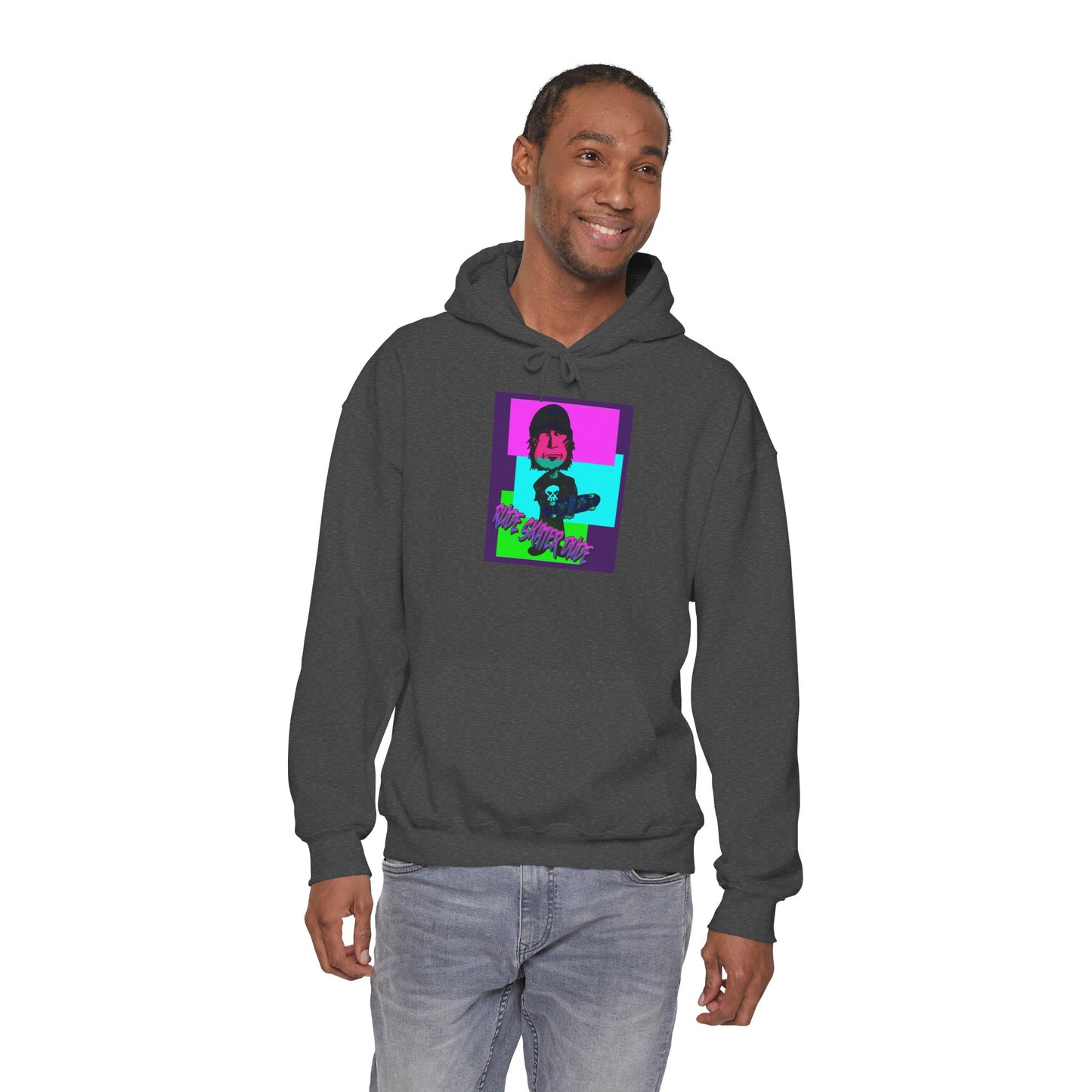 Retro Neon Rude Skater Dude Hoodie — Streetwear