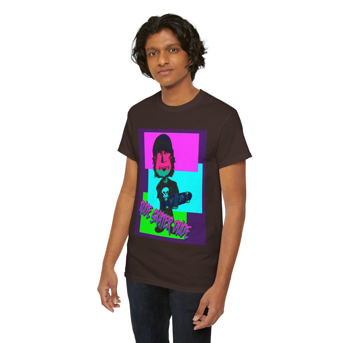 Retro Neon Skateboard Tee — "Rude Skater Dude" Graphic