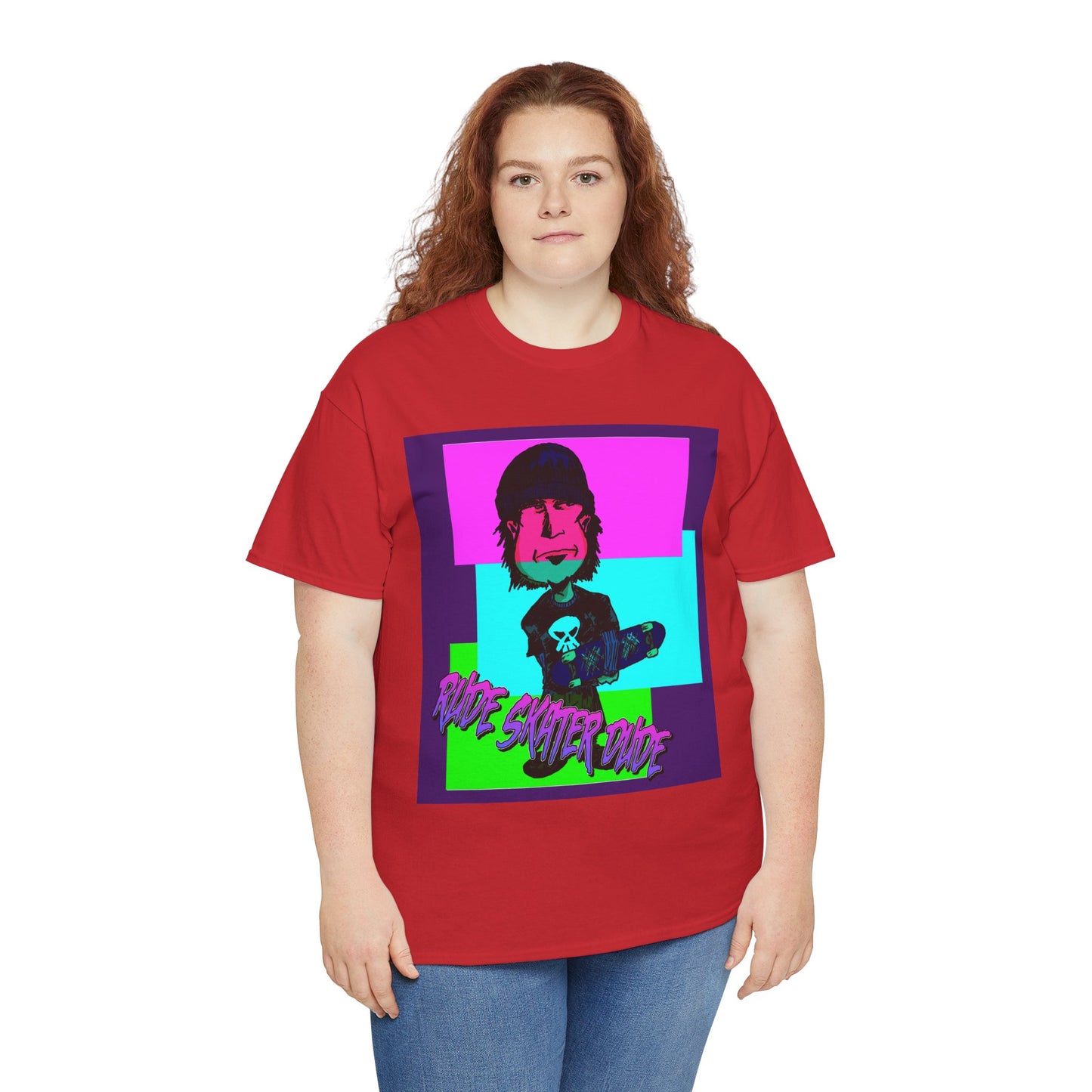 Retro Neon Skateboard Tee — "Rude Skater Dude" Graphic