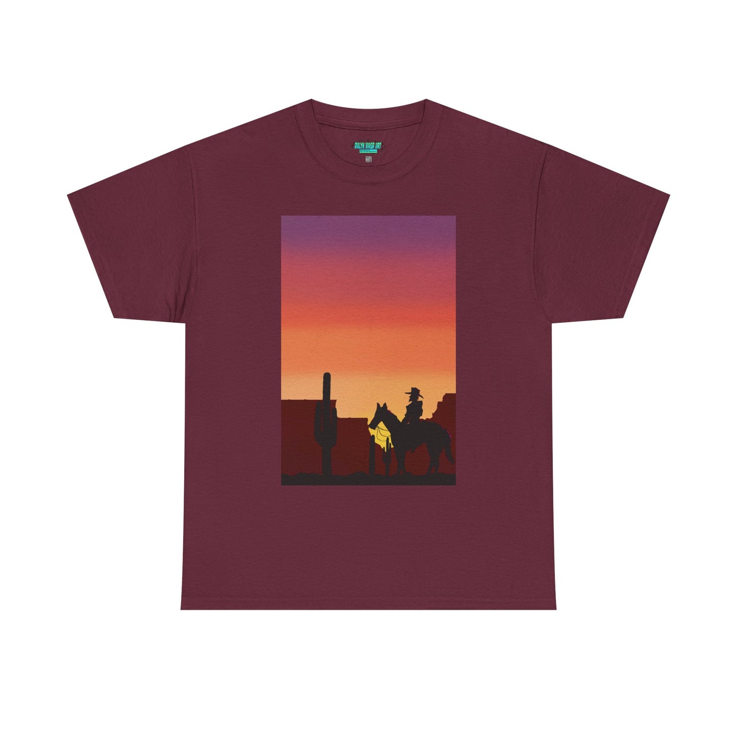 Sunset Cowboy Unisex Heavy Cotton Tee - Western Graphic Tee for Nature Lovers