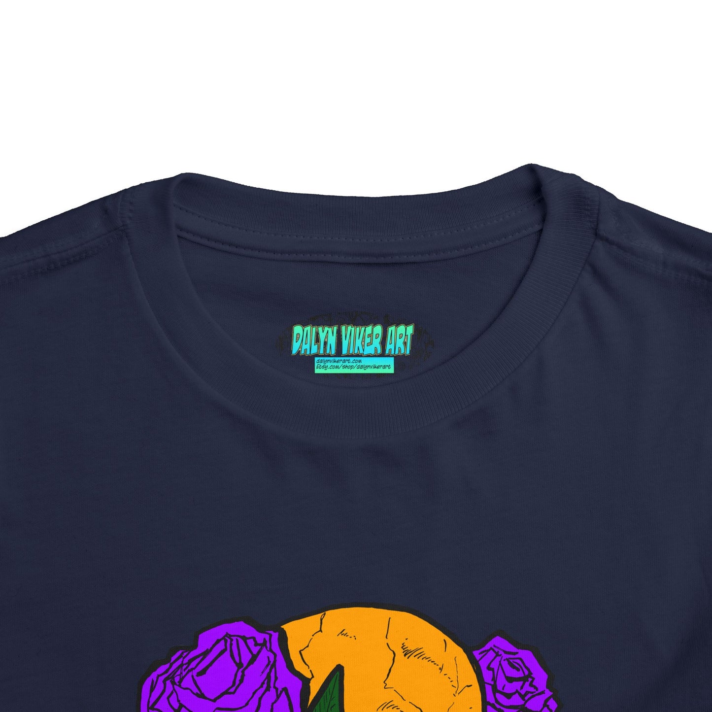 Toddler Tee — Orange Skull with Purple Roses Graphic