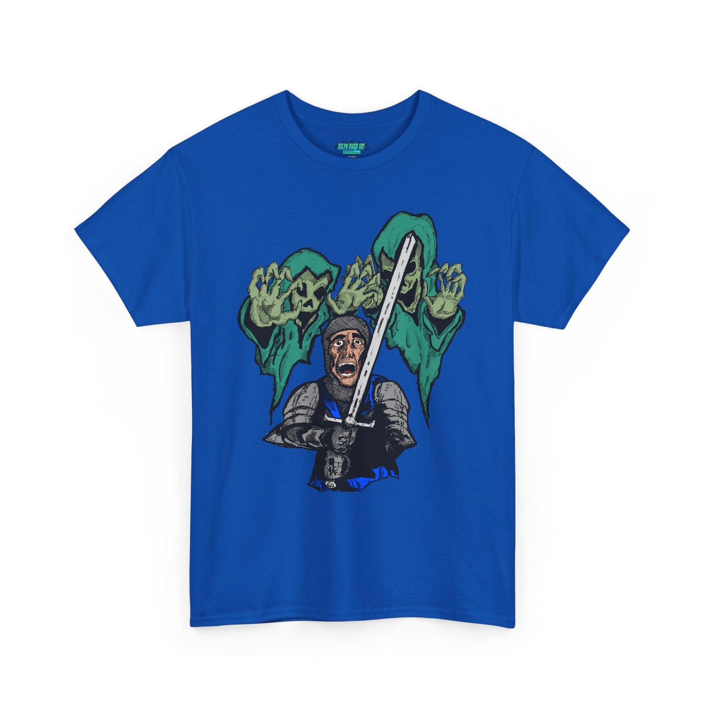 Unisex Heavy Cotton Tee - Knight with Sword Graphic - Casual Streetwear