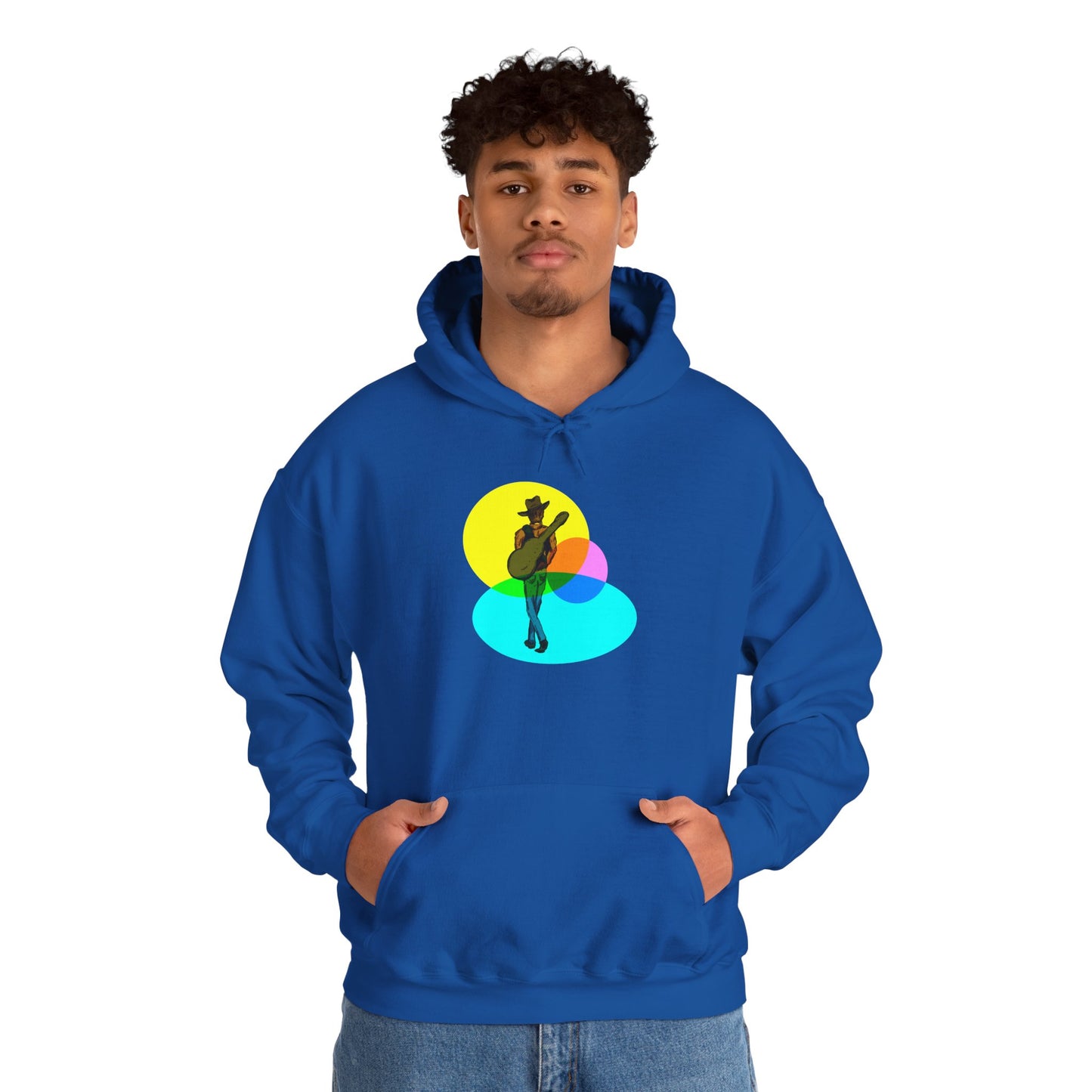 Cowboy with Guitar Hoodie — Colorful Retro Music Graphic Sweatshirt