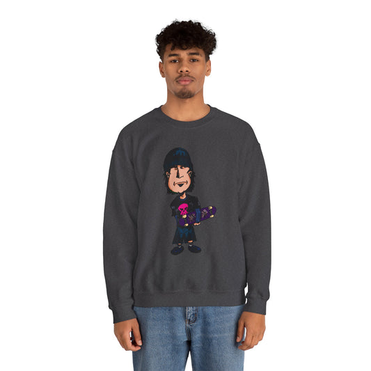 Rude Skater Dude - Skate Punk - Cartoon Skater Crewneck Sweatshirt – Cute Skateboarder Graphic Pullover