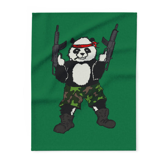 Fleece Blanket - Panda Guns Mercenary Military Rifle Comic Book Art Style