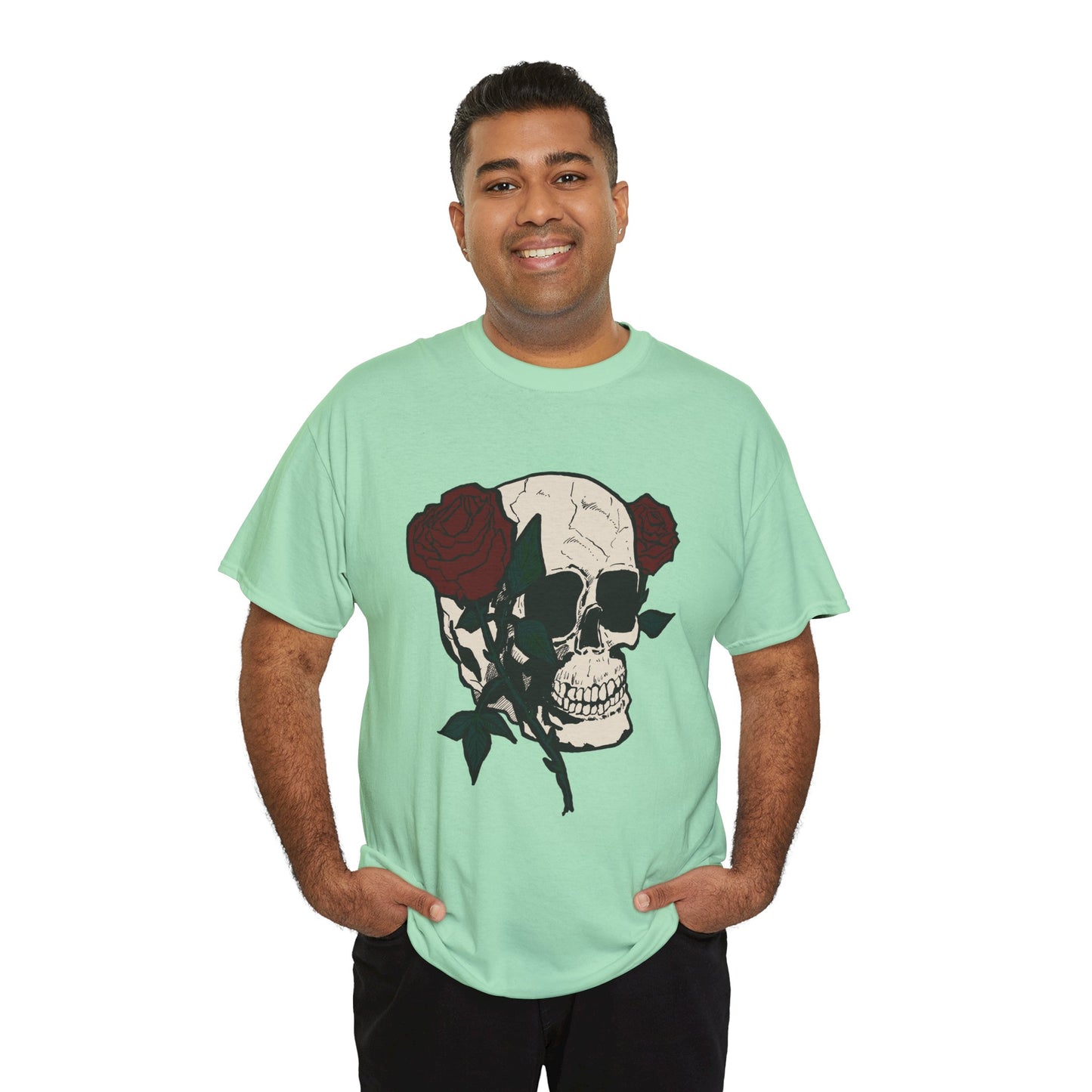 Skull and Roses Unisex Heavy Cotton Tee - Edgy Graphic T-Shirt for Impactful Style