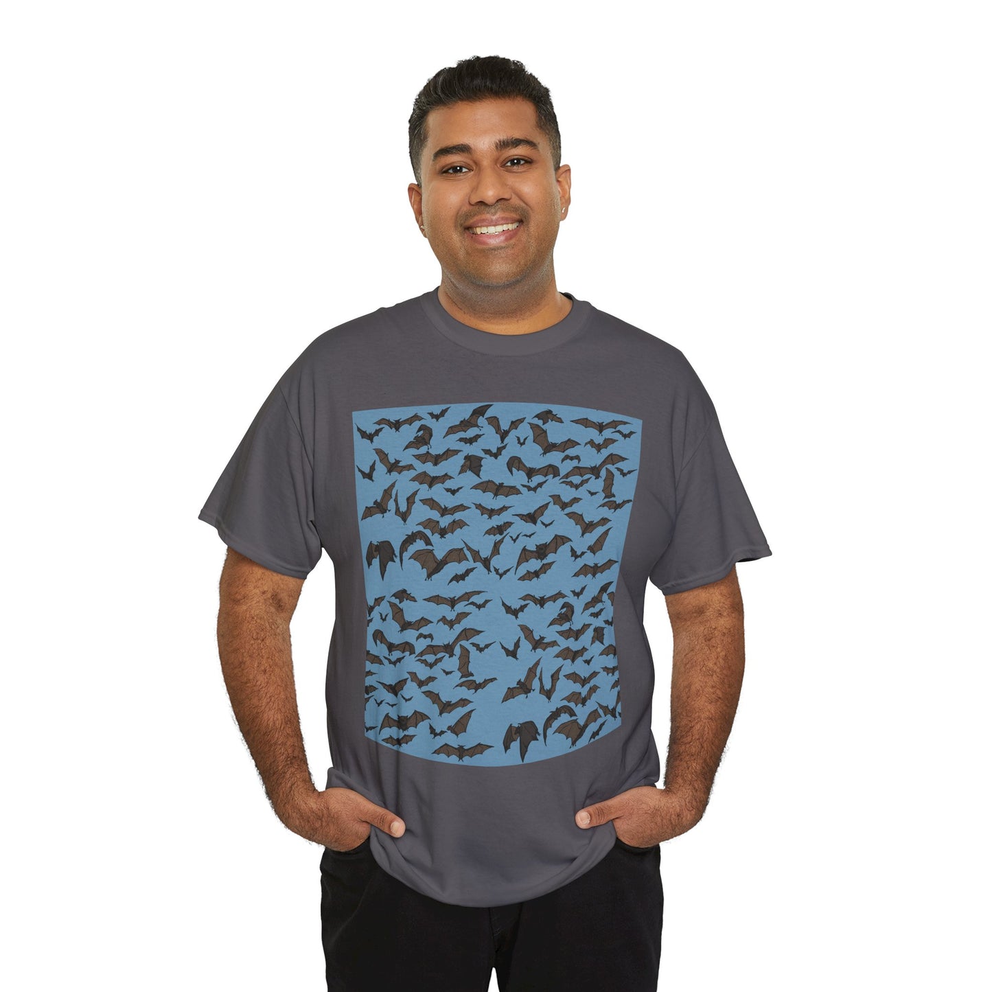Unisex Bat Print Cotton Tee, Casual Graphic Tee, Halloween Apparel, Unique Gift for Animal Lovers, Stylish Everyday Wear