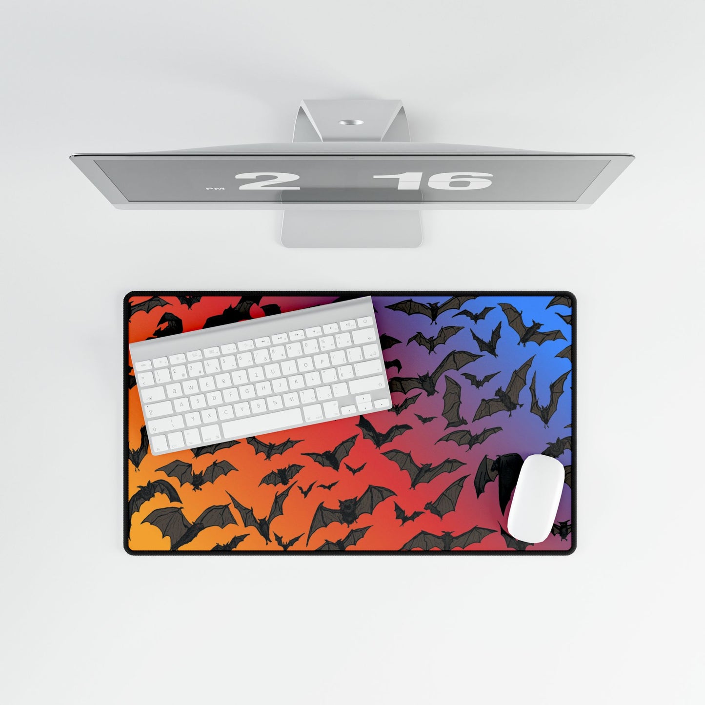 Halloween Gradient Bat Desk Mat — Large Gaming Mousepad and Card Playing Mat