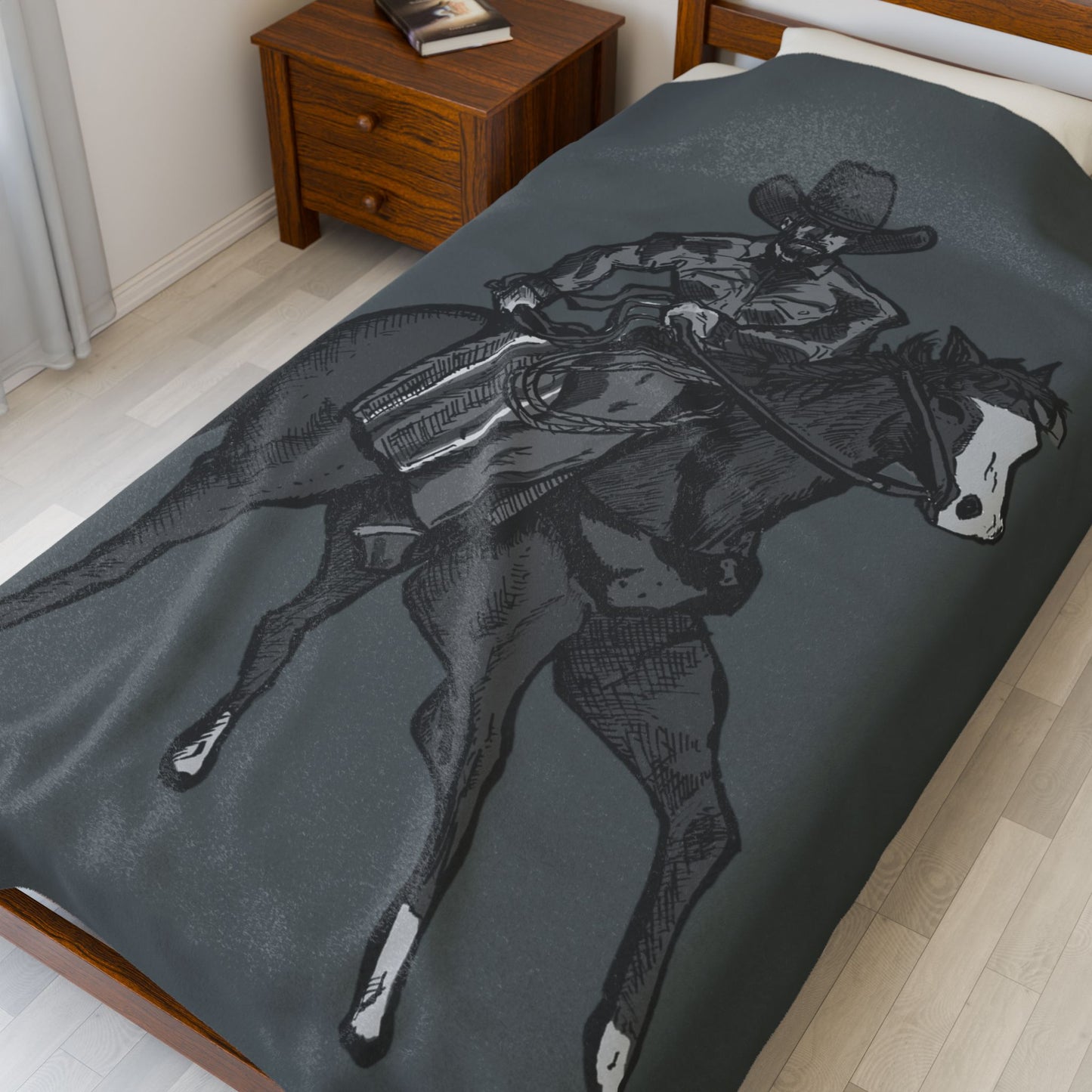 Cowboy Horse Velveteen Plush Blanket – Western Rodeo Throw for Horse Lovers