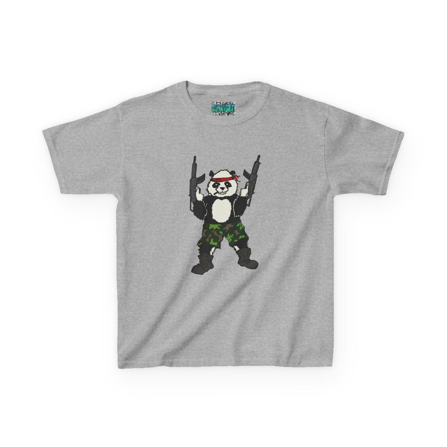 Kids Tee Panda Guns Military Comic Book Style Shirt