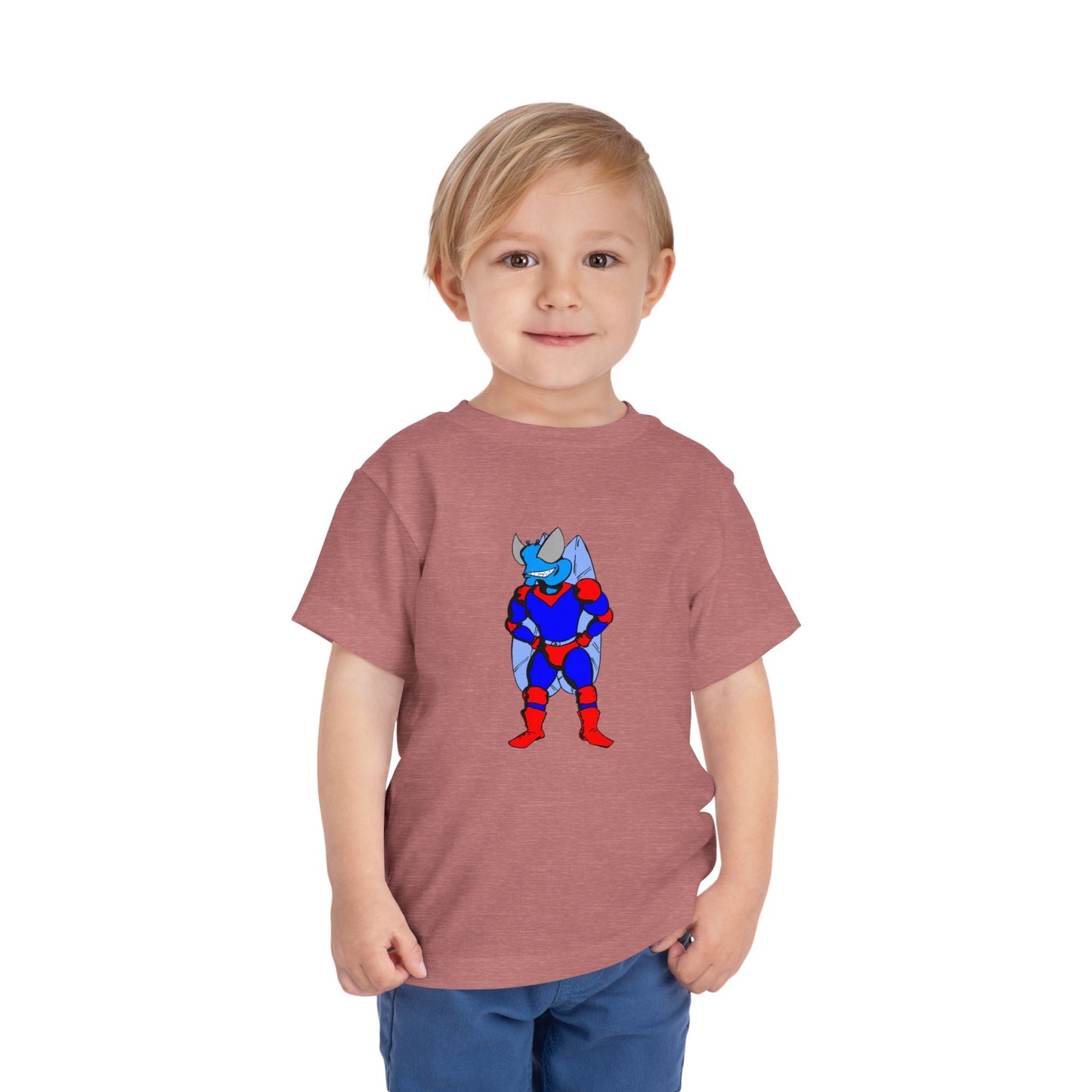 Astro-Fly Toddler Tee — Brave Blue Superhero Bug Graphic