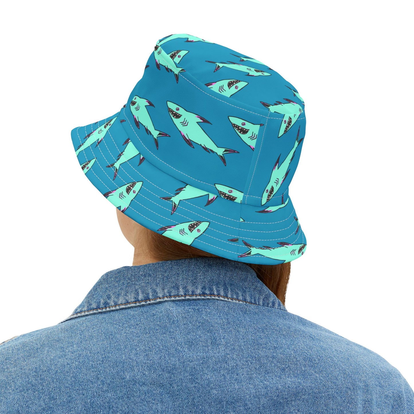 Shark-Print Bucket Hat, Fun Summer Hat, Beach Accessory, Vacation Gear, Gift for Ocean Lovers, Trendy Headwear