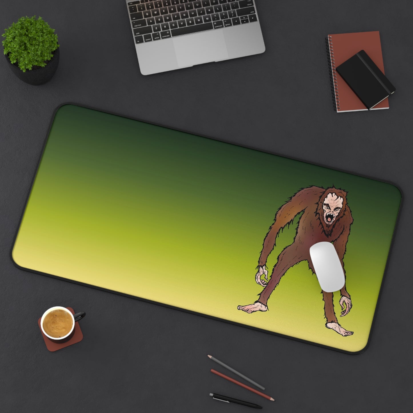 Desk Mat — Bigfoot Encounter Gradient Gaming Desk Pad (Green to Yellow)