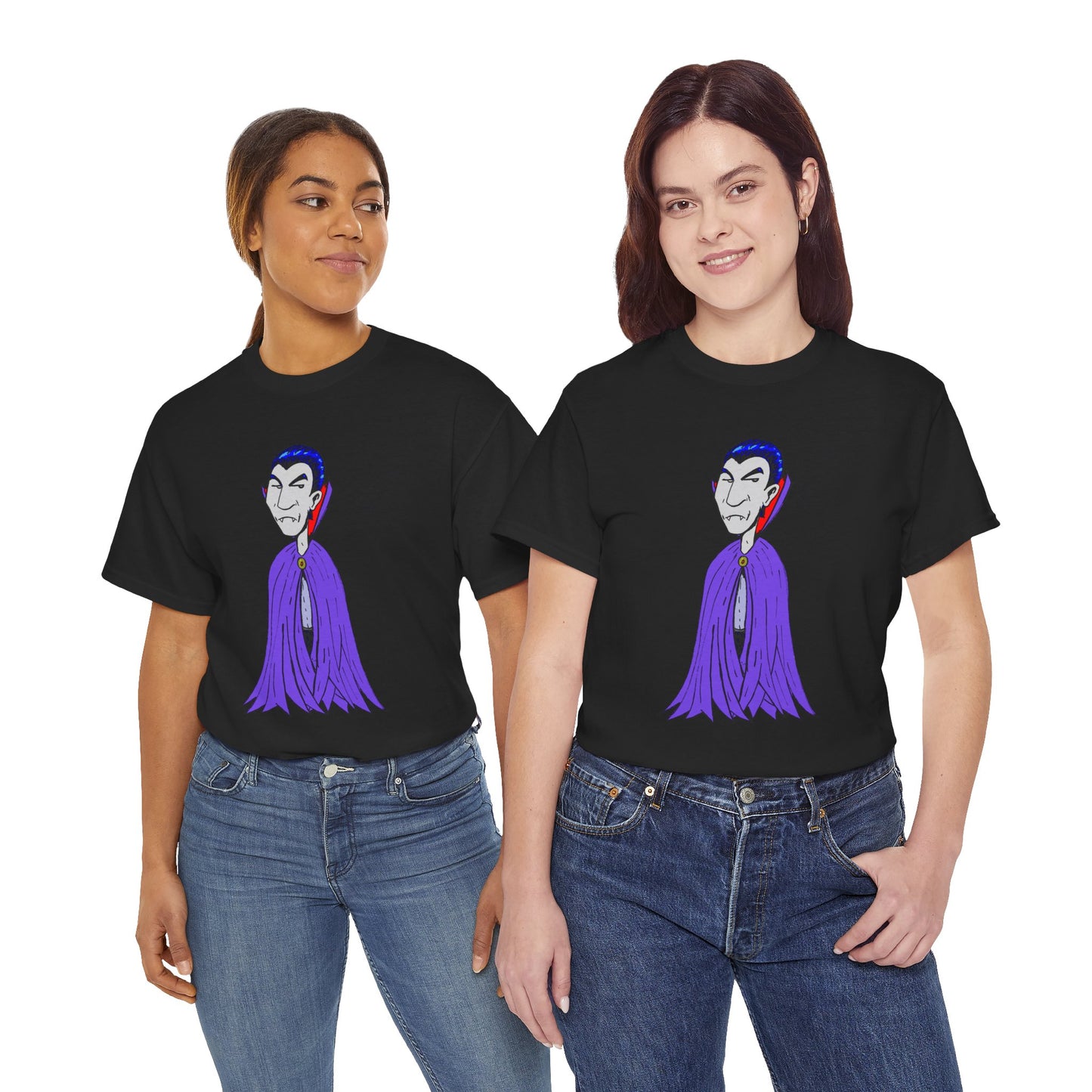 Vampire Cartoon Tee - Cute Purple Cloak Dracula Graphic T-Shirt