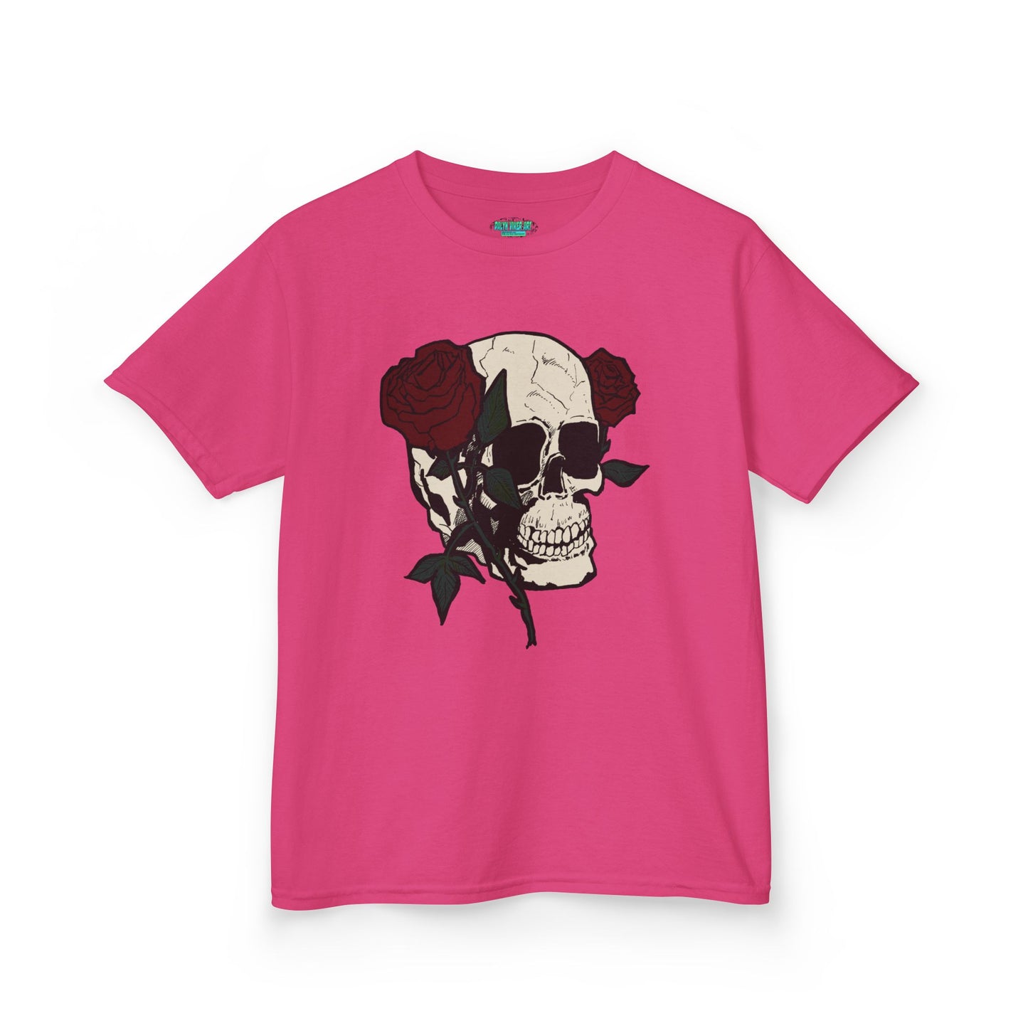 Kids Heavy Cotton Tee - Skull and Roses Graphic Tee for Trendy Kids