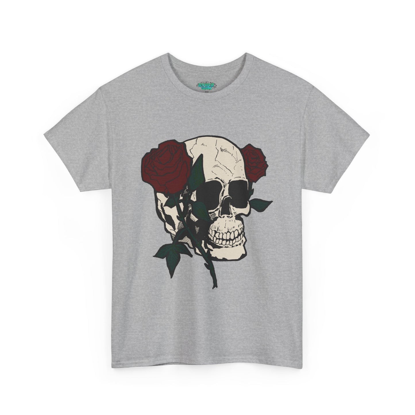 Skull and Roses Unisex Heavy Cotton Tee - Edgy Graphic T-Shirt for Impactful Style
