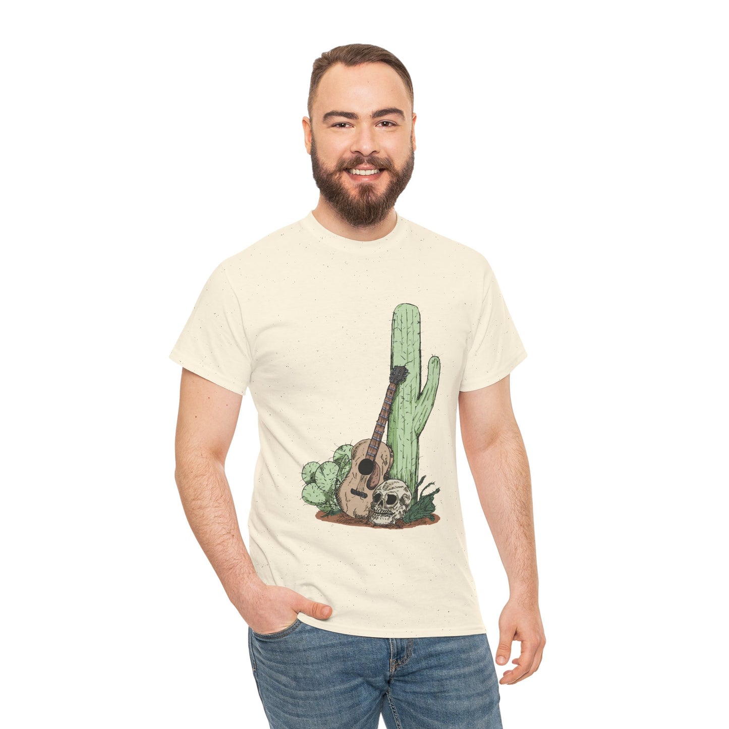 Desert Vibe Graphic Tee - Unisex Heavy Cotton Shirt, Boho Cactus Shirt, Guitar Lover's Gift, Summer Top, Music T-Shirt