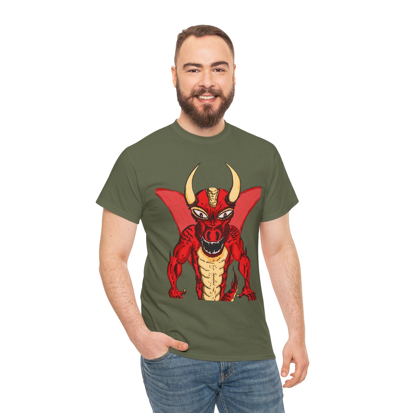 Bold Red Dragon Unisex Heavy Cotton Tee | Graphic Shirt for Anime Fans, Party Wear, Casual Outfit, Gift for Him/Her