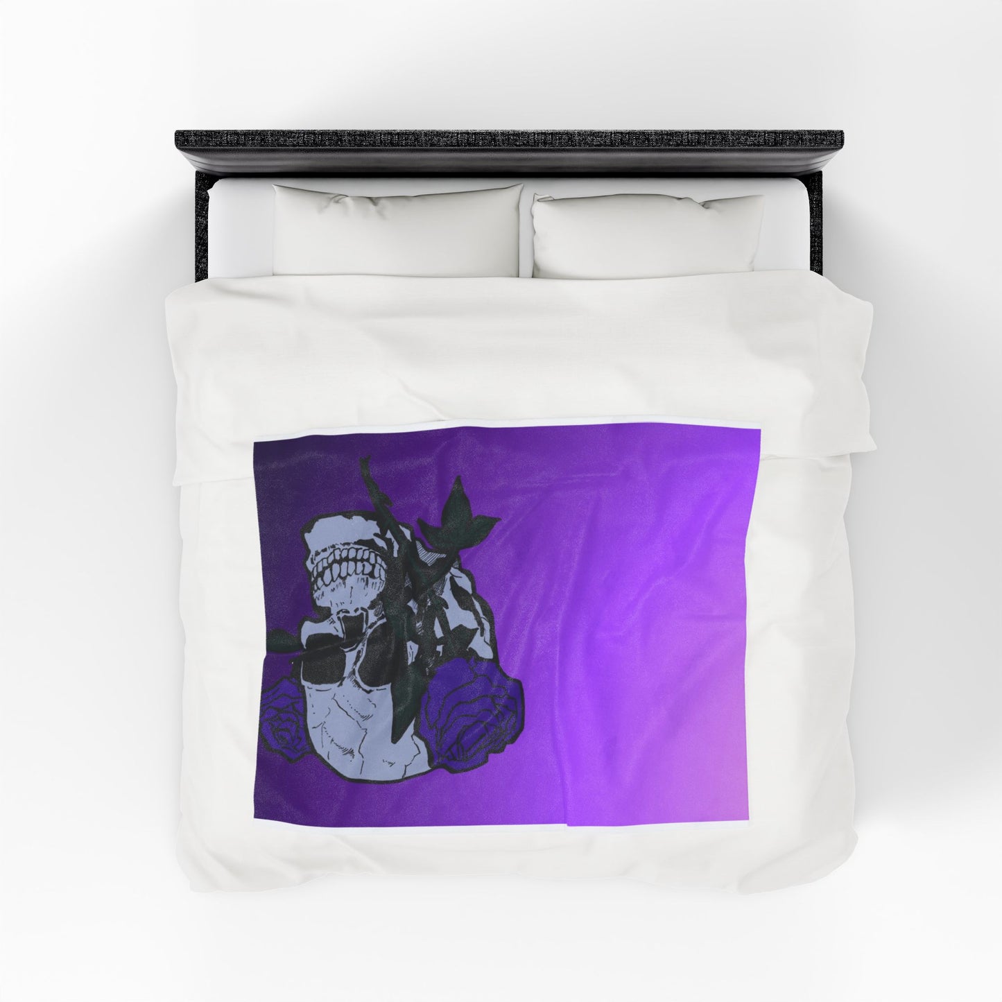 Purple Skull & Roses Velveteen Plush Blanket – Gothic Floral Throw