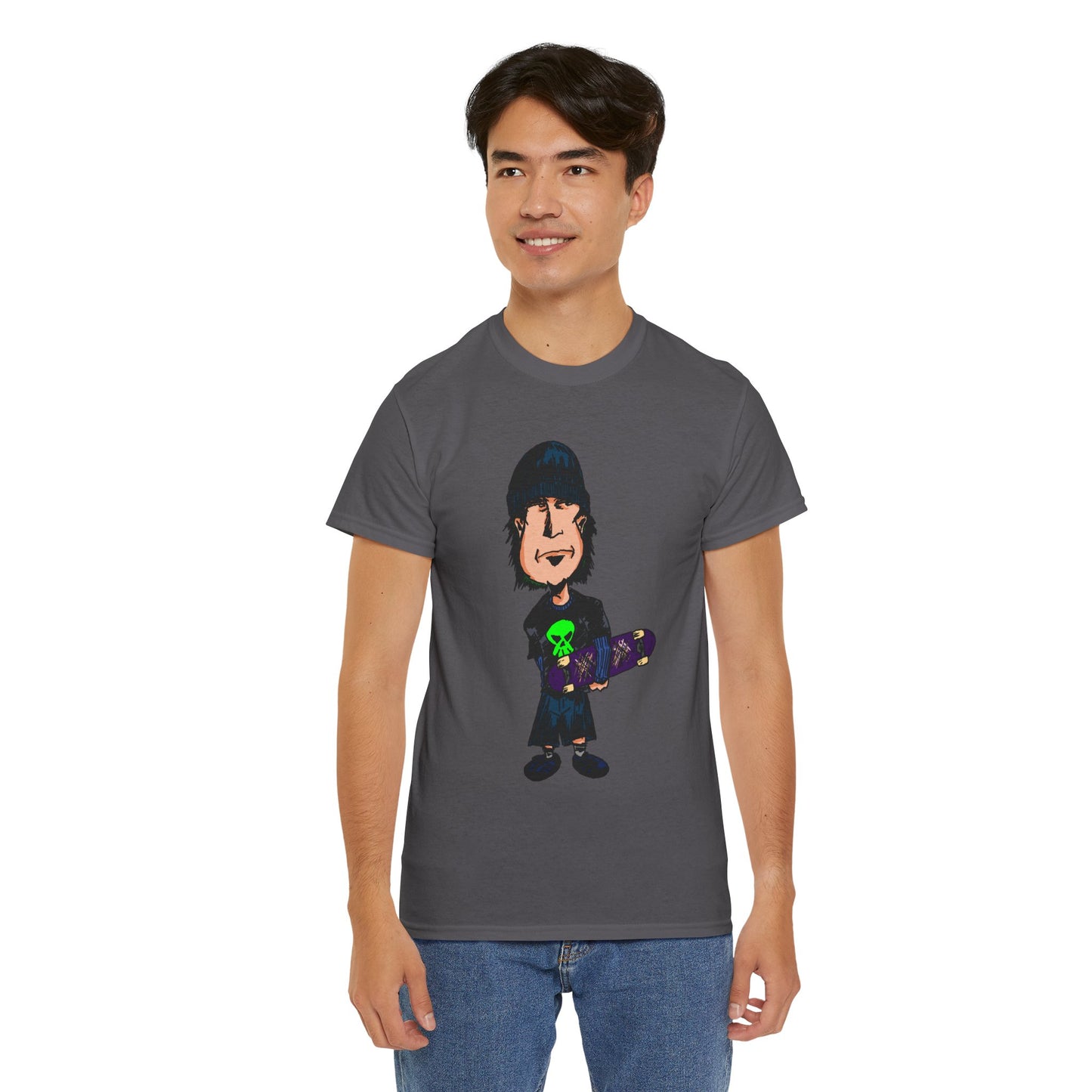 Rude Skater Dude - Skate Punk Cartoon Tee – Boy with Skateboard Graphic Shirt