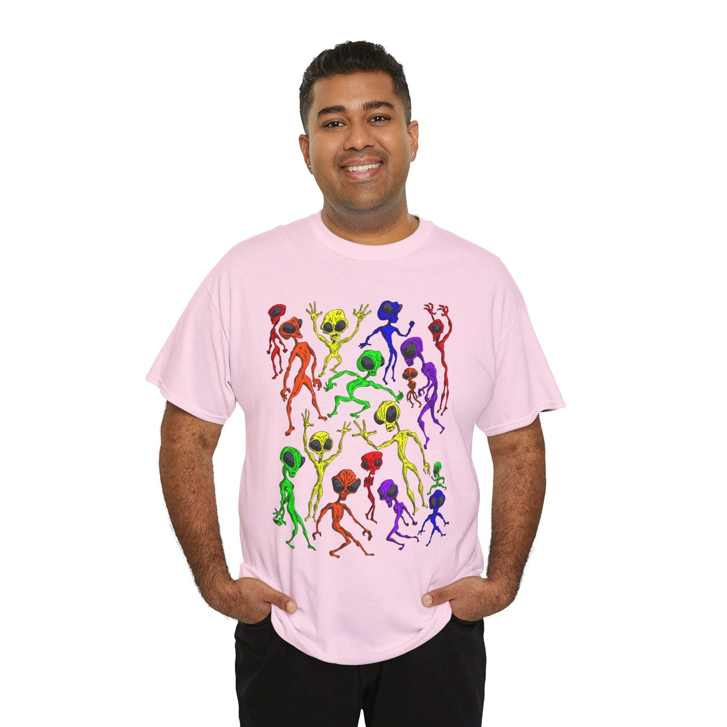 Rainbow Alien Dance Party Unisex Tee - Cosmic Sci-Fi Shirt