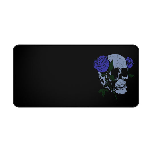 Skull with Purple Roses Desk Mat — Gothic Floral Gaming Mouse Pad