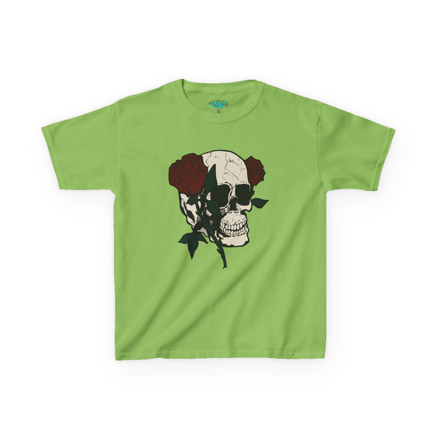 Kids Heavy Cotton Tee - Skull and Roses Graphic Tee for Trendy Kids