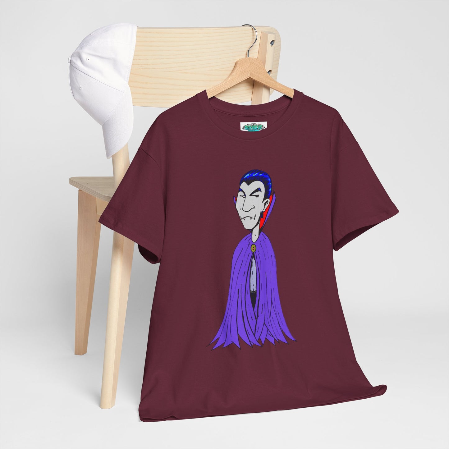 Vampire Cartoon Tee - Cute Purple Cloak Dracula Graphic T-Shirt