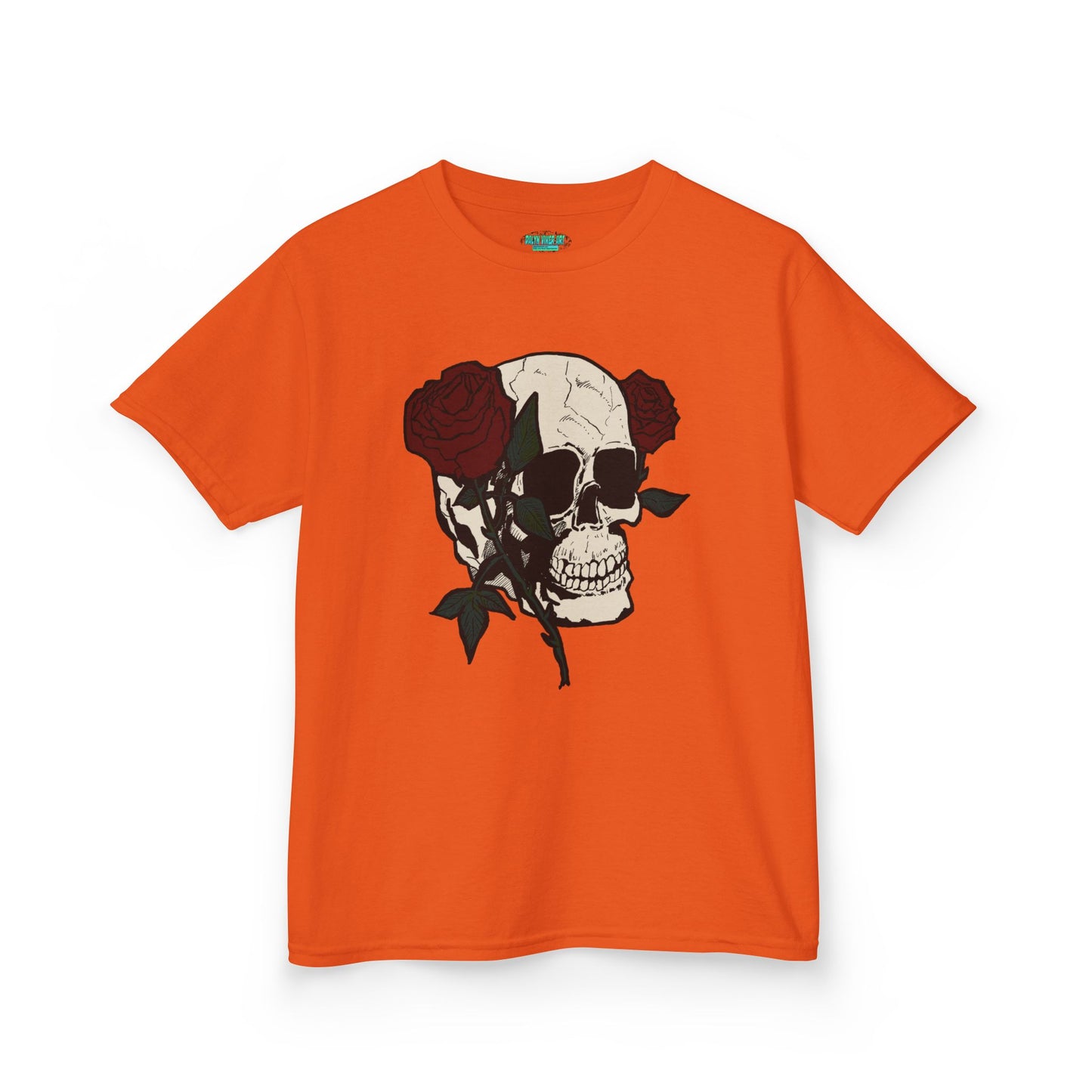 Kids Heavy Cotton Tee - Skull and Roses Graphic Tee for Trendy Kids