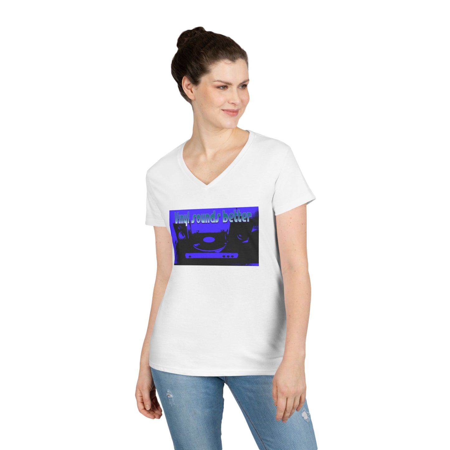 Vinyl Vibes Ladies' V-Neck T-Shirt - Music Lovers Tee