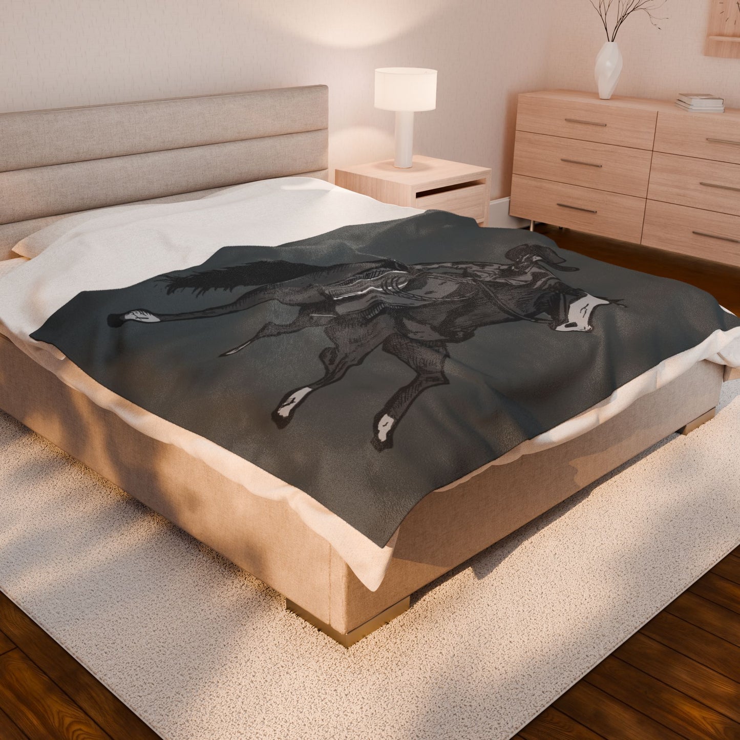 Cowboy Horse Velveteen Plush Blanket – Western Rodeo Throw for Horse Lovers