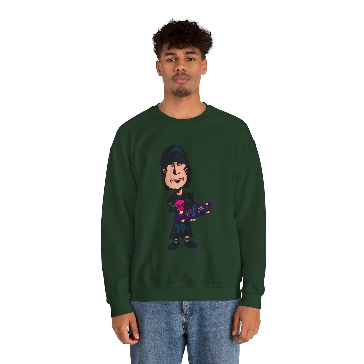 Rude Skater Dude - Skate Punk - Cartoon Skater Crewneck Sweatshirt – Cute Skateboarder Graphic Pullover