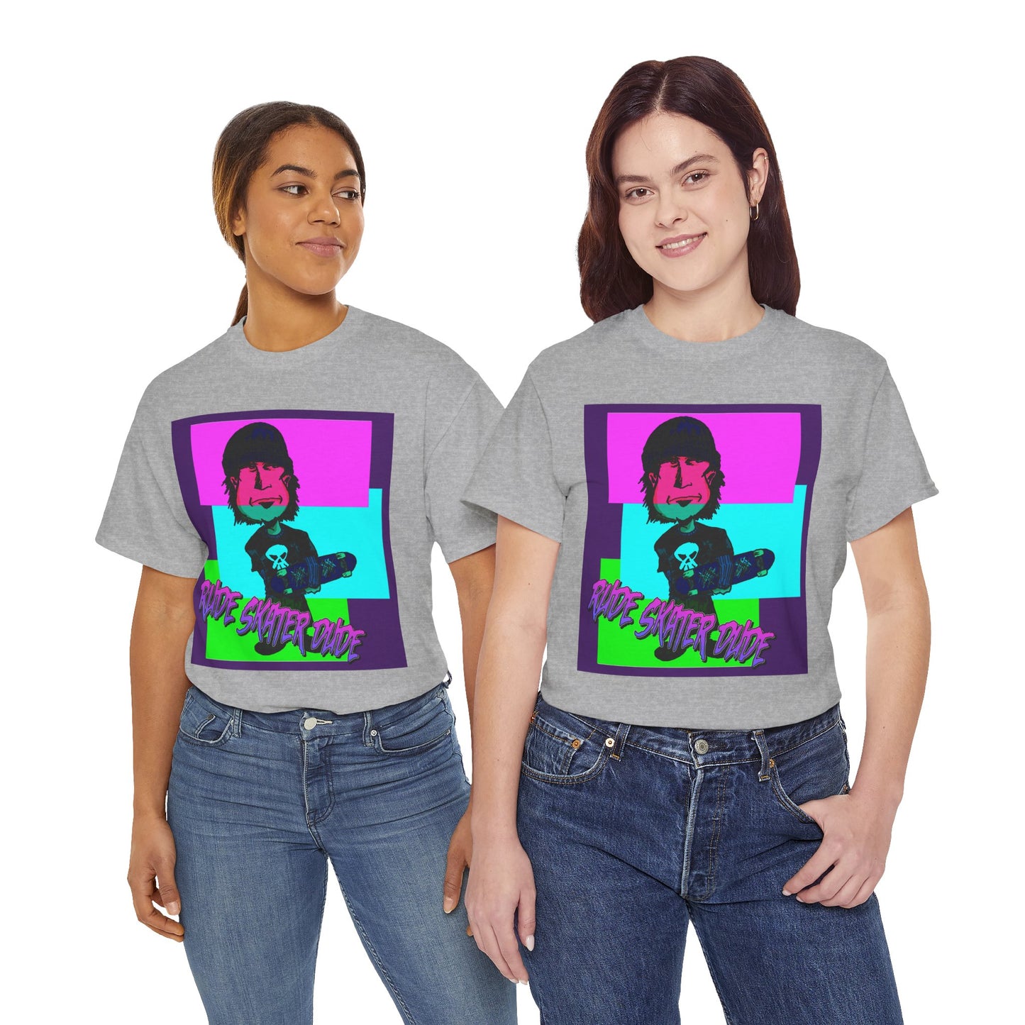 Retro Neon Skateboard Tee — "Rude Skater Dude" Graphic