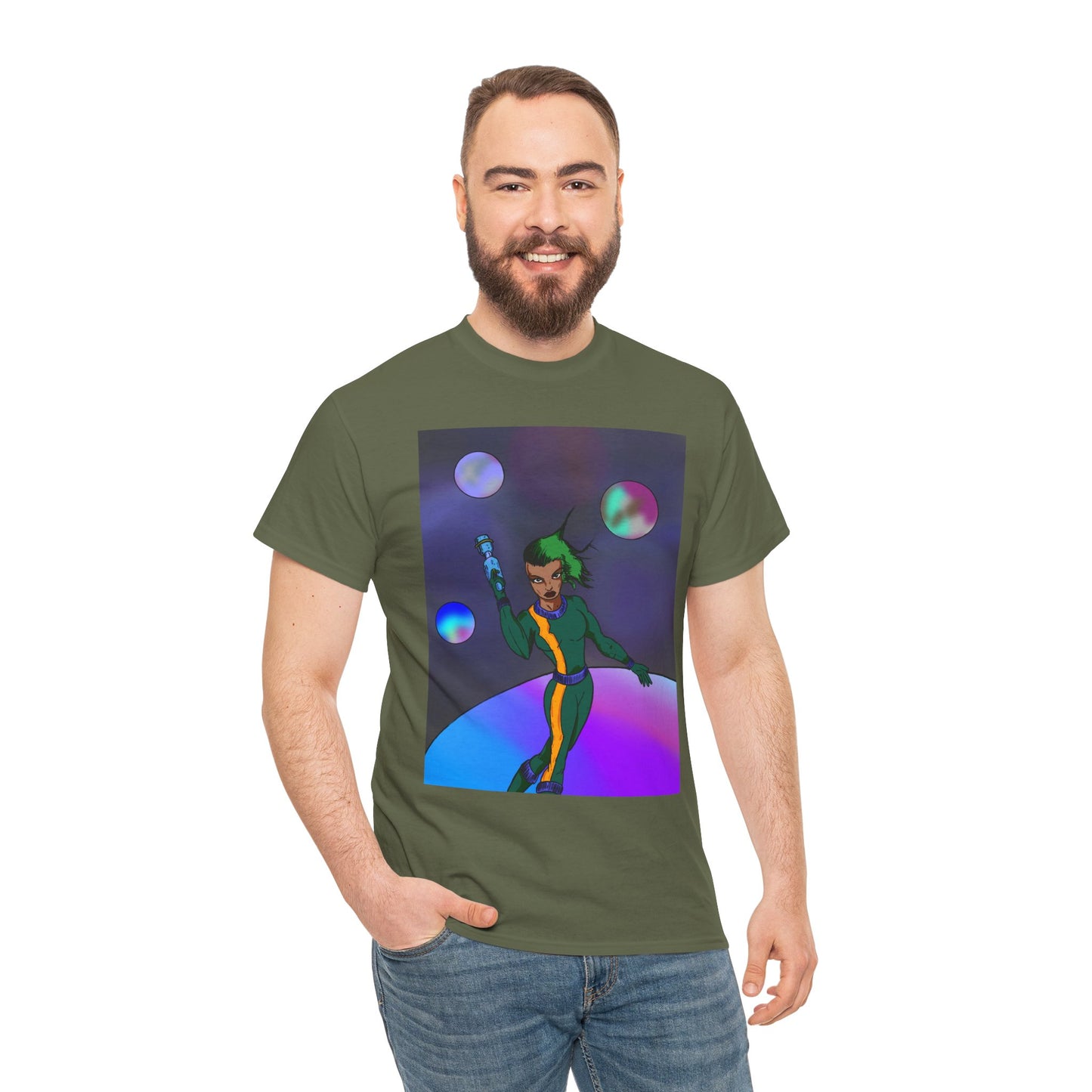 Cosmic Hero Vibe Tee - Unisex Heavy Cotton Tee, Space Art Shirt, Retro Sci-Fi T-Shirt, Gift for Space Lovers, Unique Graphic Tee