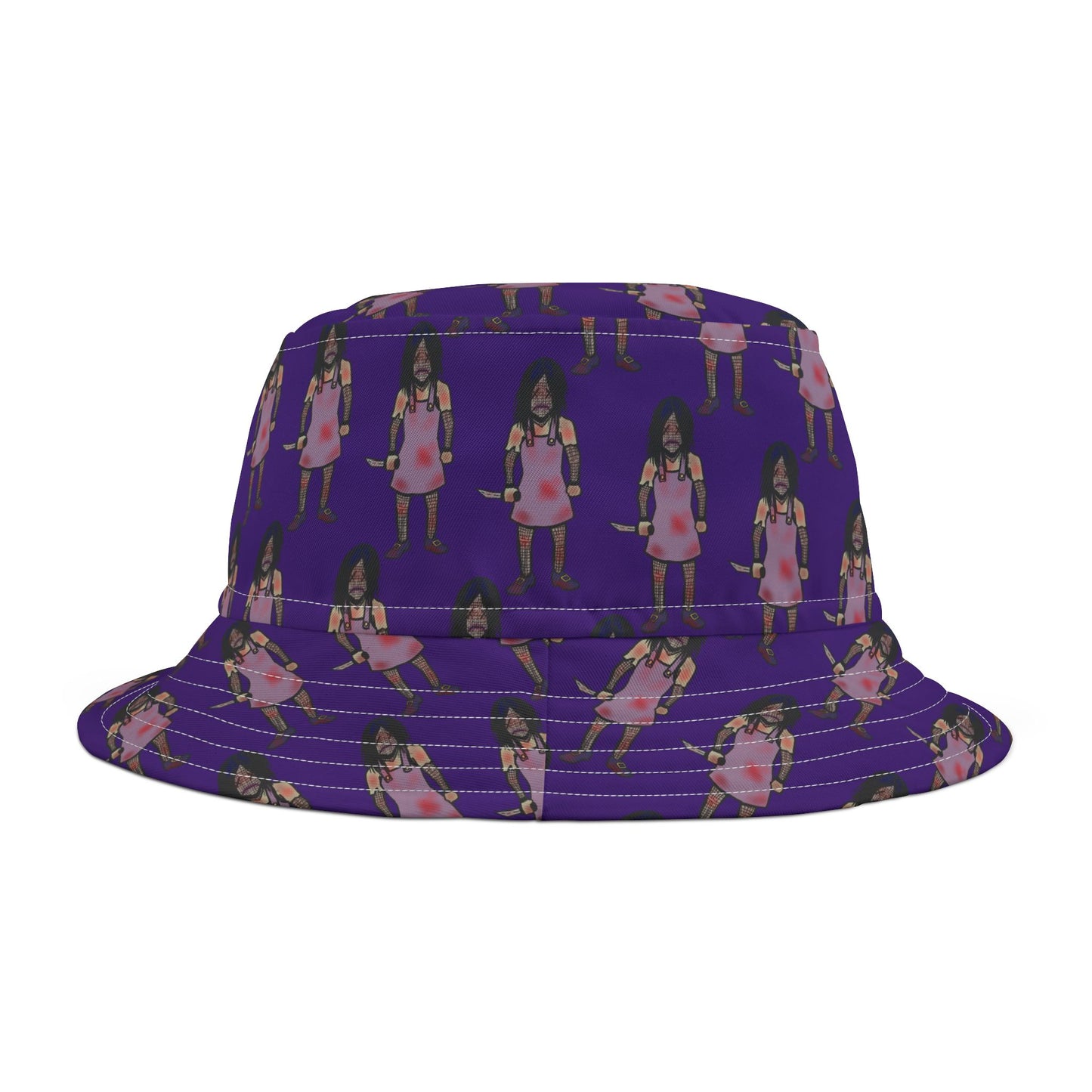 Playful Evil Doll AOP Bucket Hat for Trendy Kids, Summer Sun Hat, Festival Wear, Cute Outdoor Accessory, Gift for Kids