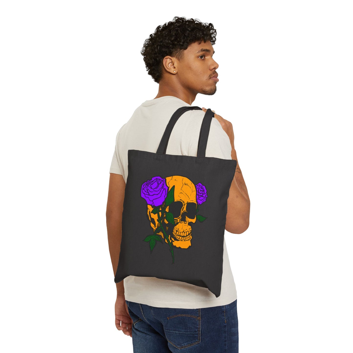 Skull with Purple Roses Canvas Tote Bag