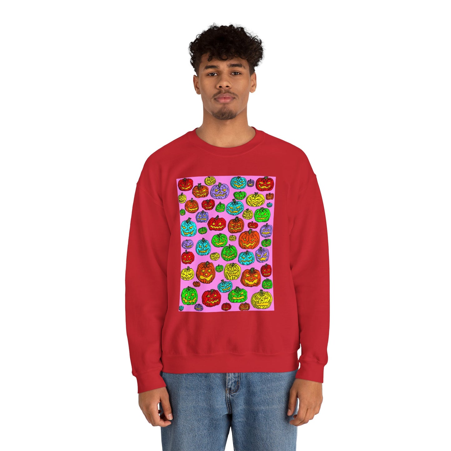 Colorful Pumpkin Crewneck Sweatshirt for Fall Celebrations