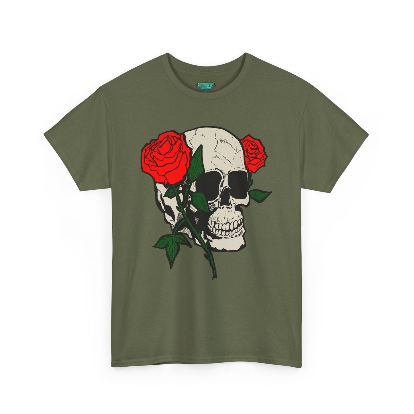 Skull & Roses Unisex Heavy Cotton Tee - Edgy Graphic T-Shirt for Casual Style