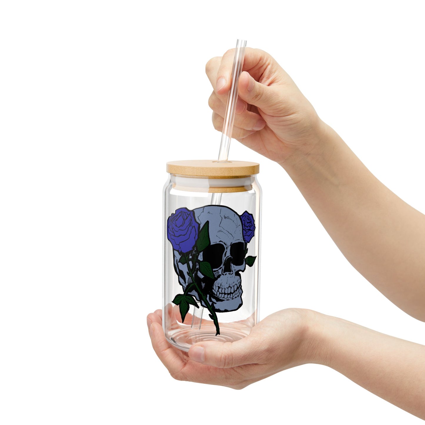16oz Skull & Rose Sipper Glass - Eco-Friendly Drinkware for Halloween & Everyday Use
