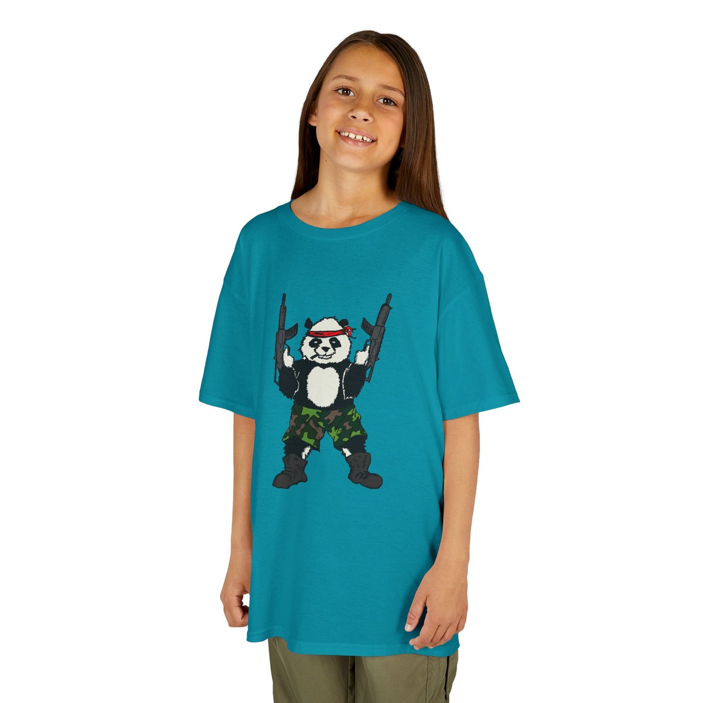 Kids Tee Panda Guns Military Comic Book Style Shirt