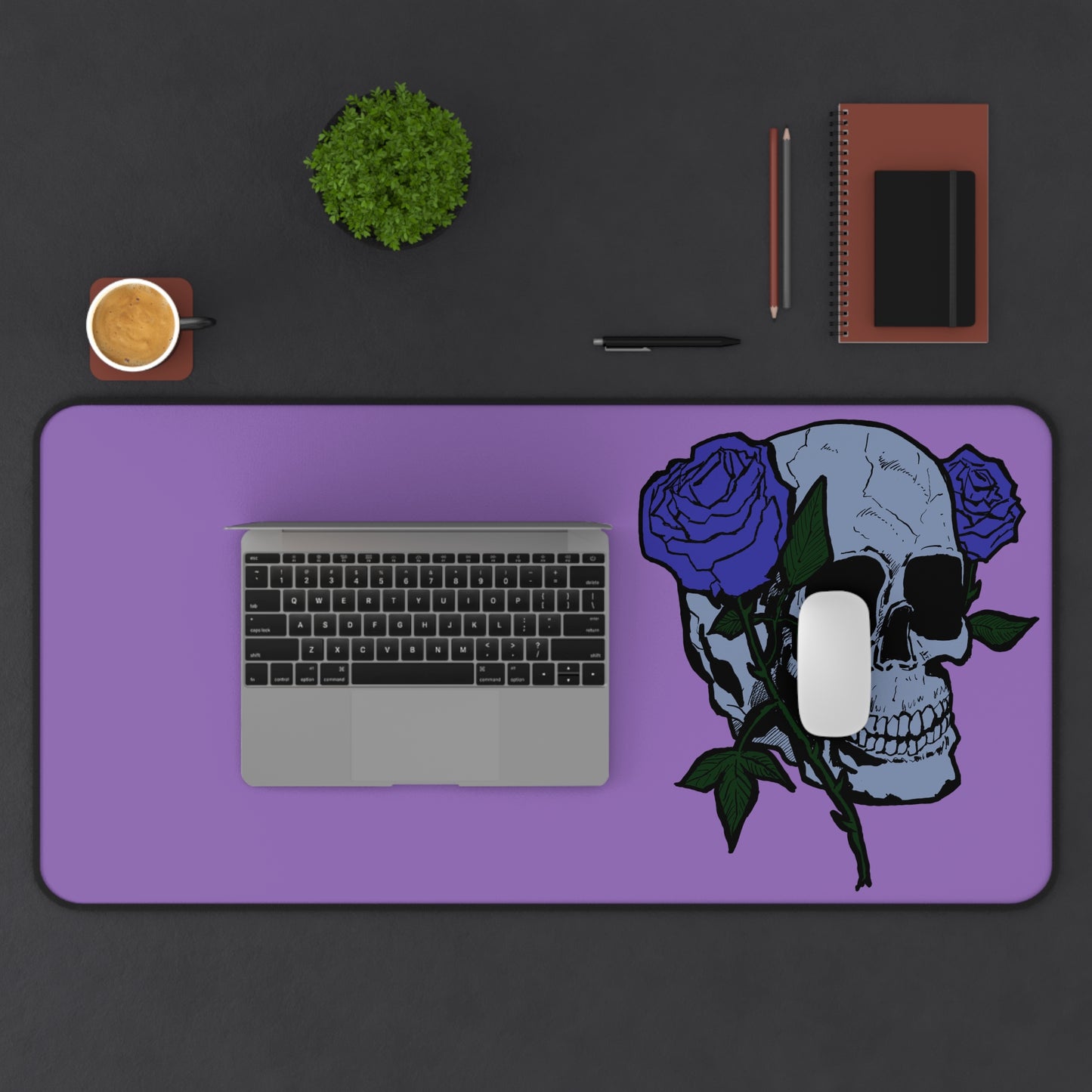 Gothic Midnight Skull Rose Desk Mat | Office Decor, Gamers Gift, Stylish Workspace, Unique Home Office, Halloween Decoration