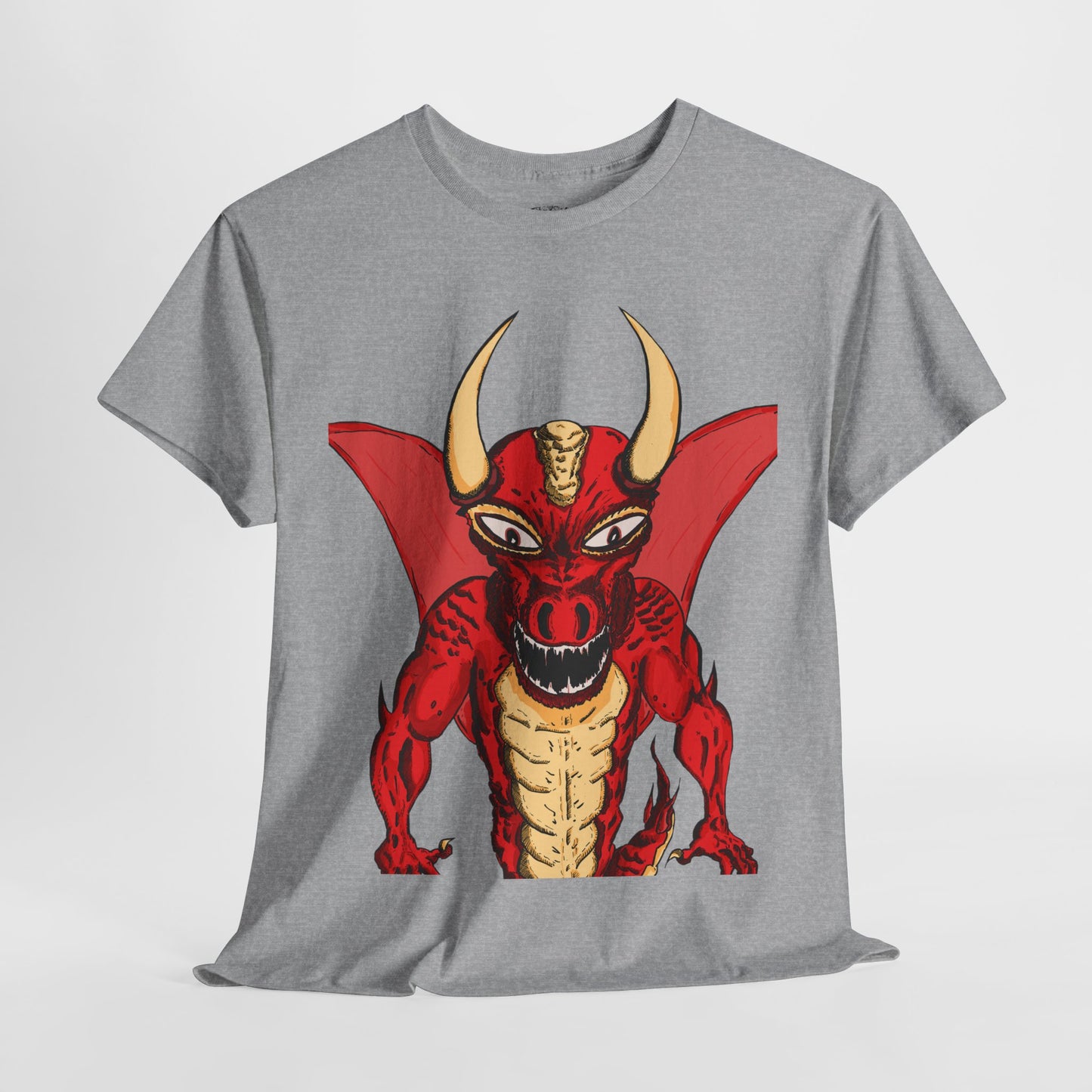 Bold Red Dragon Unisex Heavy Cotton Tee | Graphic Shirt for Anime Fans, Party Wear, Casual Outfit, Gift for Him/Her