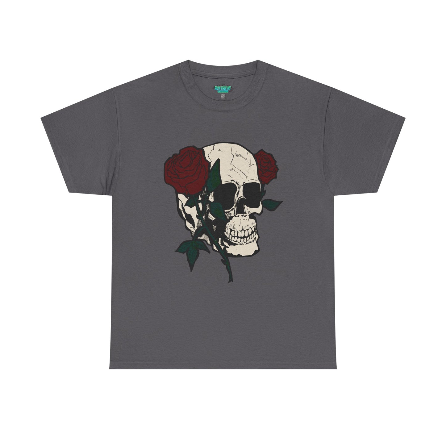 Skull and Roses Unisex Heavy Cotton Tee - Edgy Graphic T-Shirt for Impactful Style