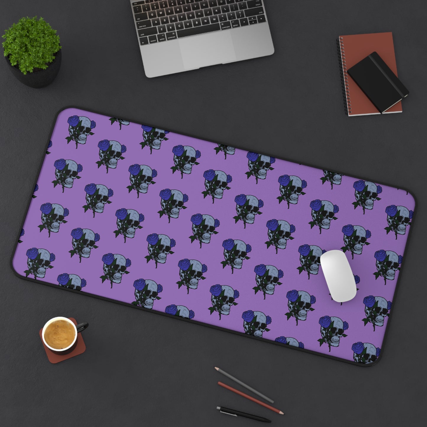 Purple Midnight Skull Desk Mat, Office Decor, Gamer Gift, Unique Workspace Accessory, Halloween Decor, Stylish Mouse Pad