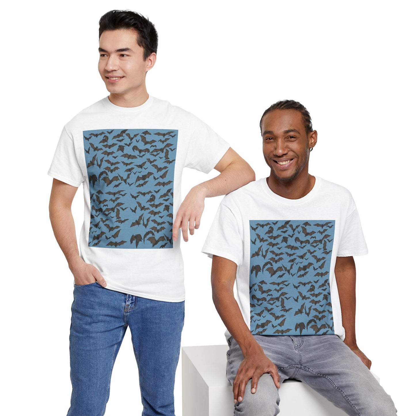 Unisex Bat Print Cotton Tee, Casual Graphic Tee, Halloween Apparel, Unique Gift for Animal Lovers, Stylish Everyday Wear