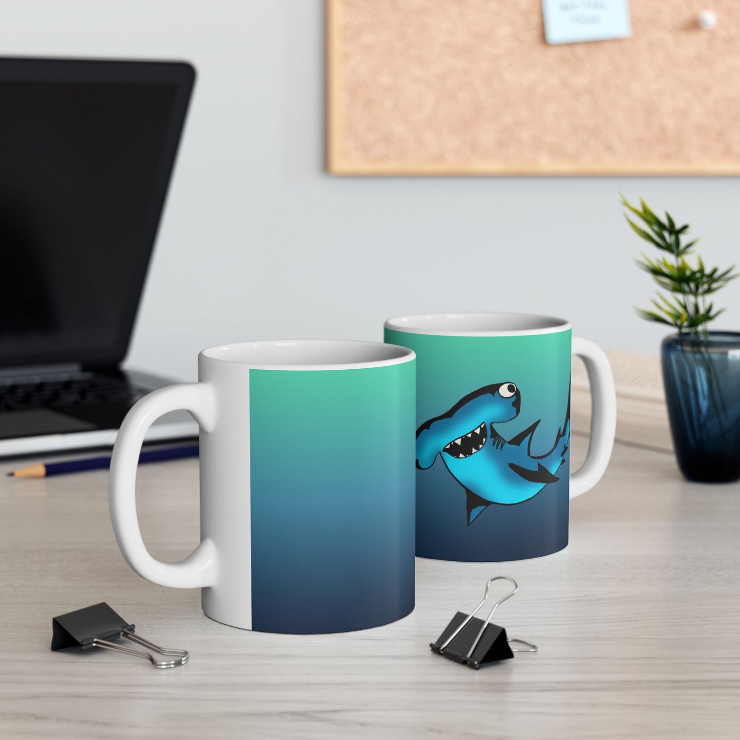 Harley Hammerhead Shark Gradient Ceramic Mug — Cute Hammerhead Coffee Cup (11oz & 15oz)