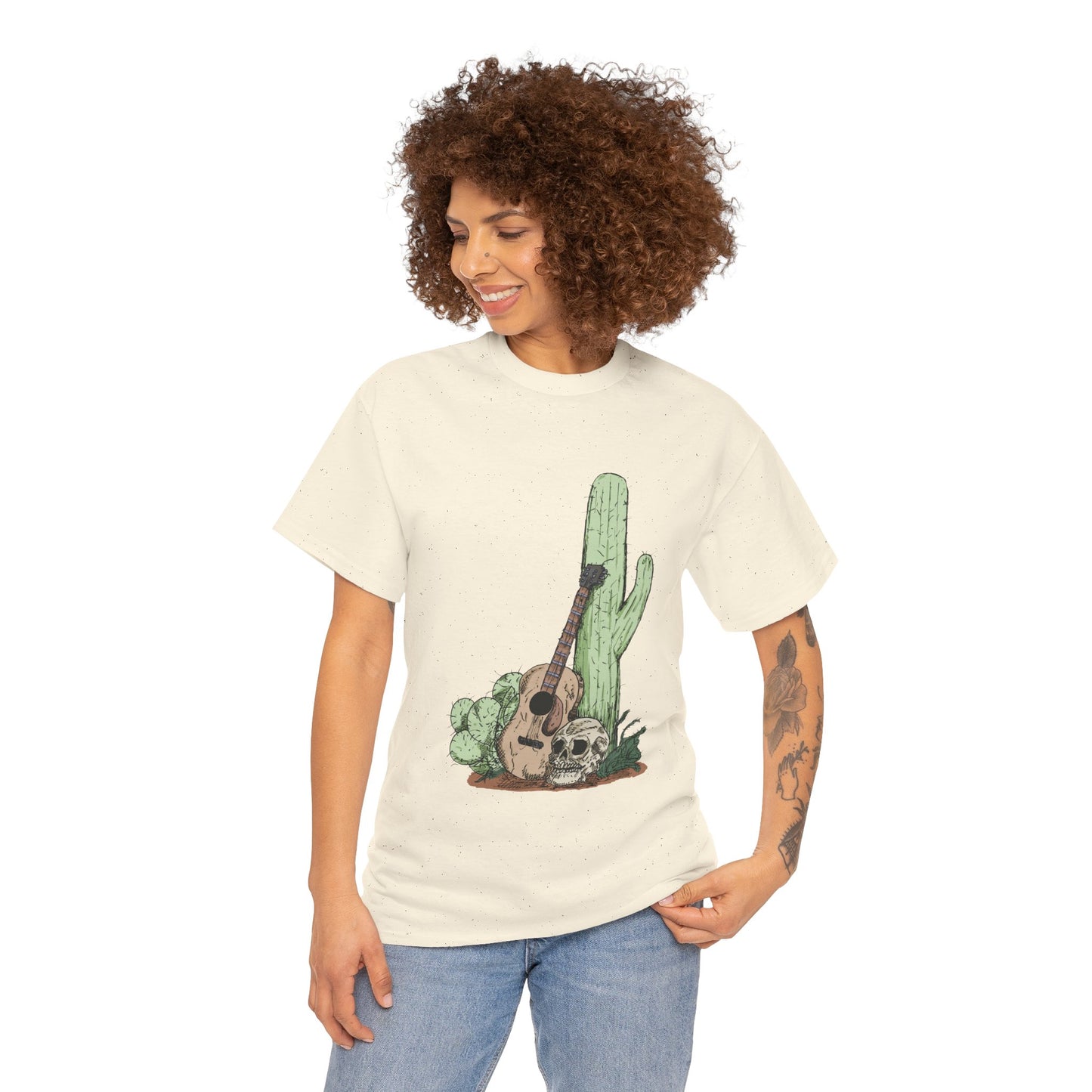 Desert Vibe Graphic Tee - Unisex Heavy Cotton Shirt, Boho Cactus Shirt, Guitar Lover's Gift, Summer Top, Music T-Shirt