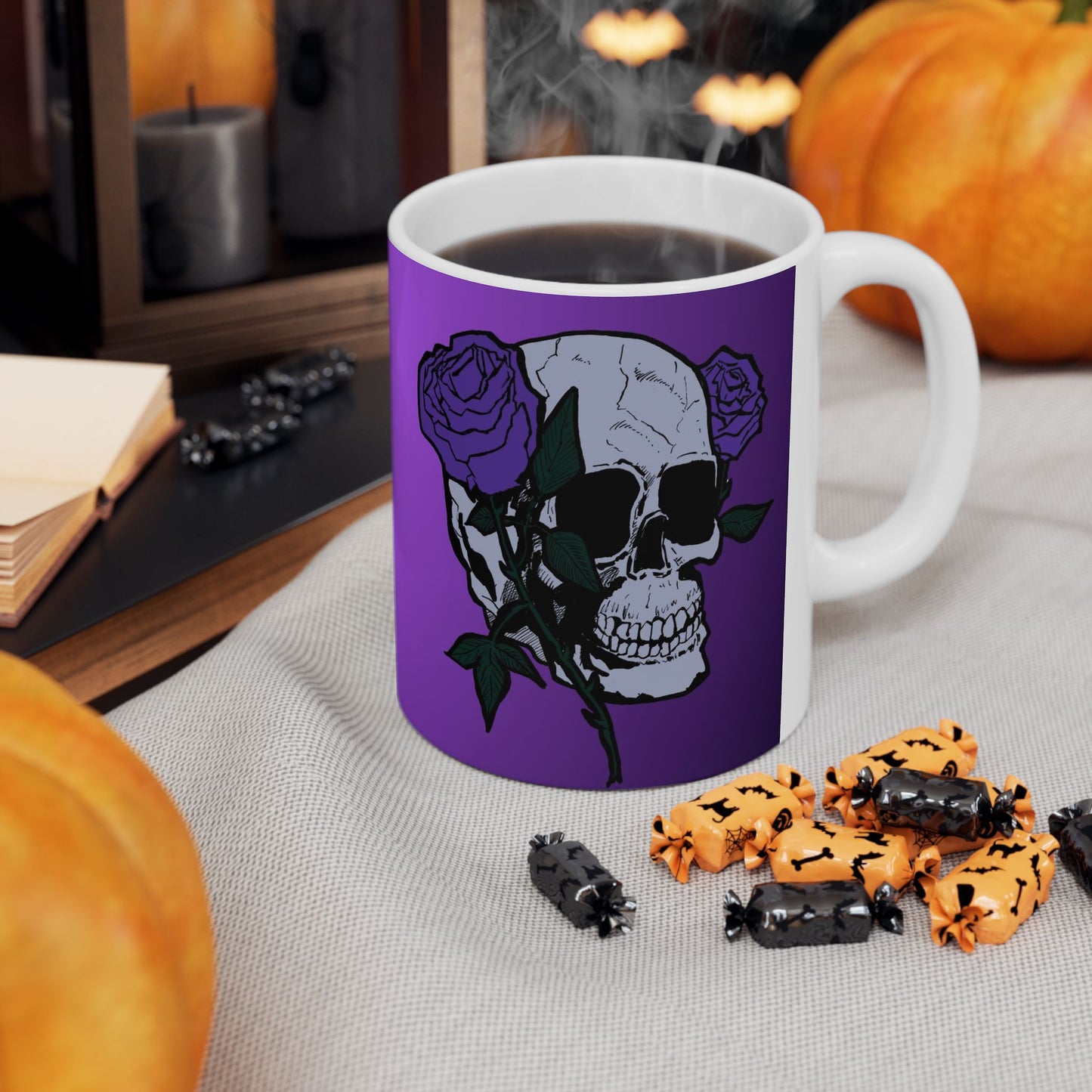 Purple Skull Rose Ceramic Mug — Gothic Floral Coffee Cup (11oz, 15oz)