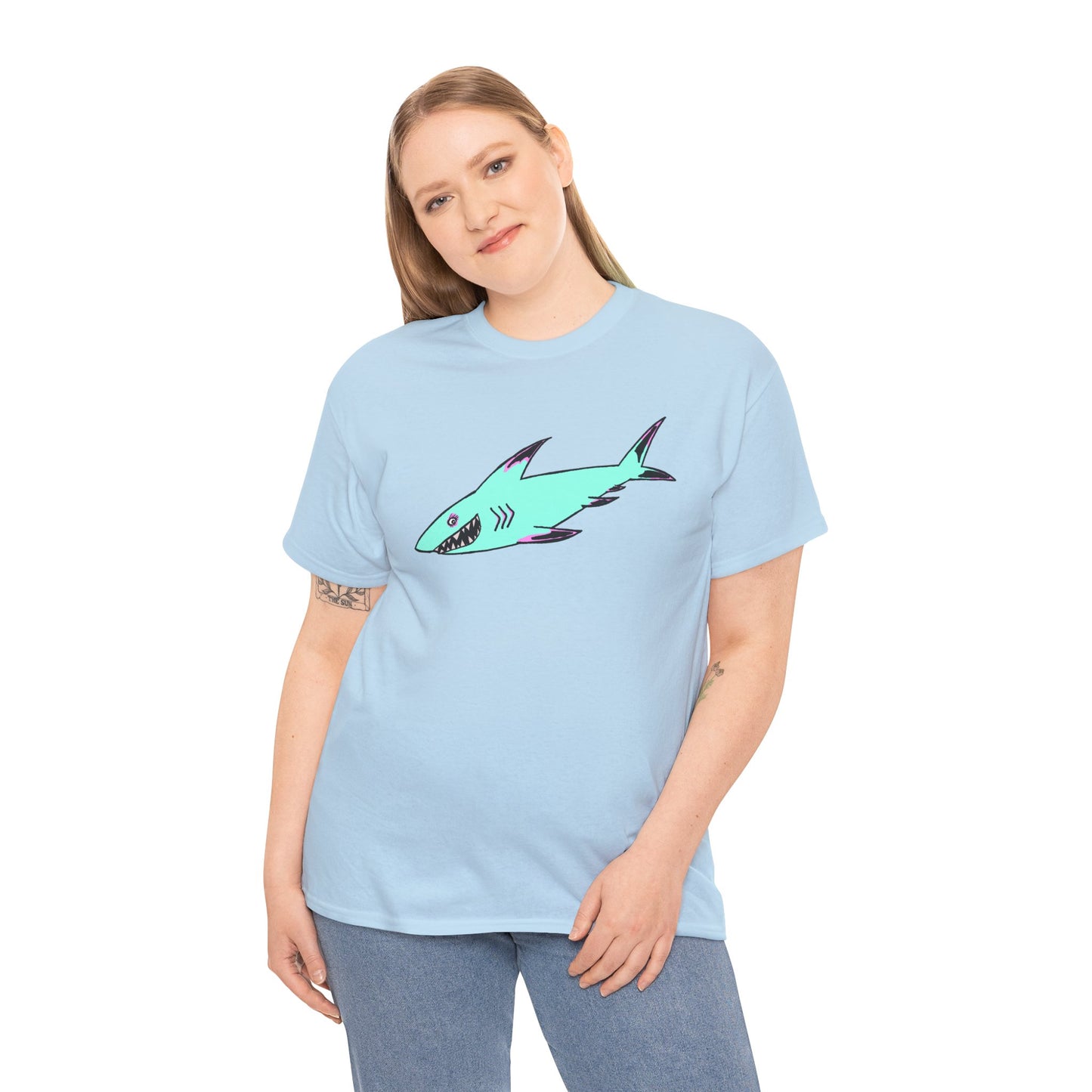 Cool Shark Graphic Unisex Heavy Cotton Tee, Ocean Lover Shirt, Beachwear, Casual Everyday Tee, Gift for Sharks Fans